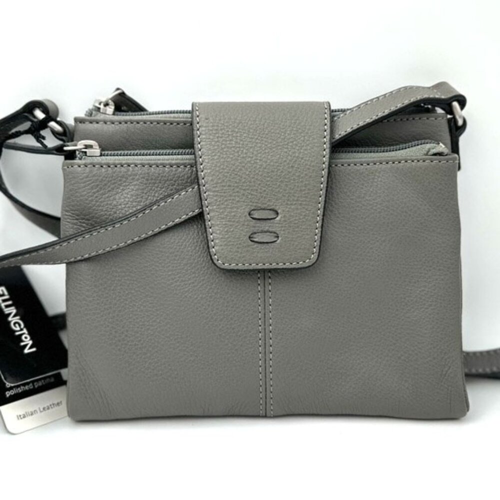 Ellington Gray Italian Leather Crossbody Bag | Double Zip | Adjustable Strap
